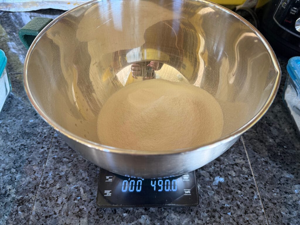 Dough in bowl on scale