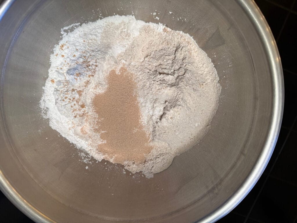 Flour and yeast in bowl