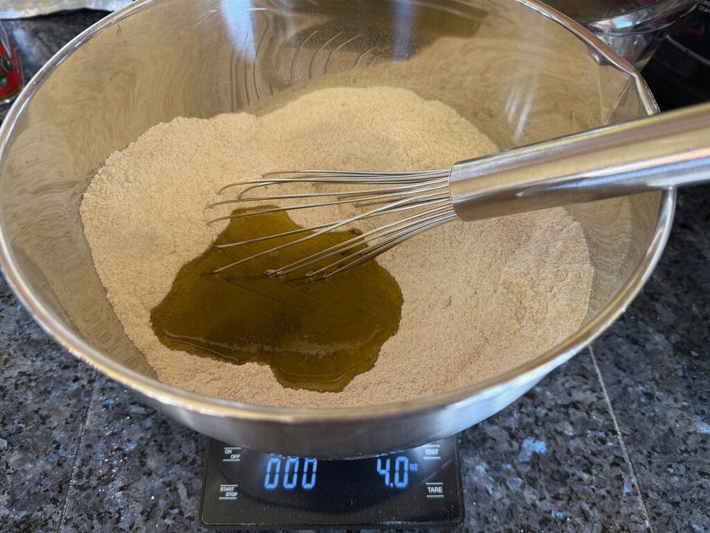 Whisking oil into flour