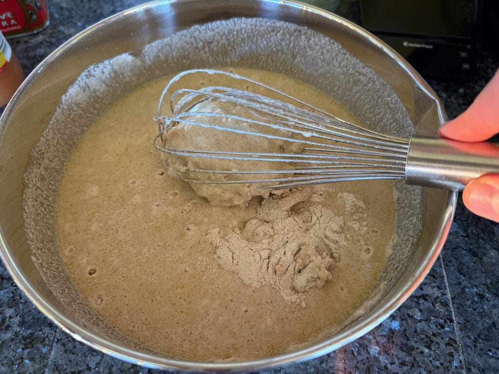 Whisking batter in bowl