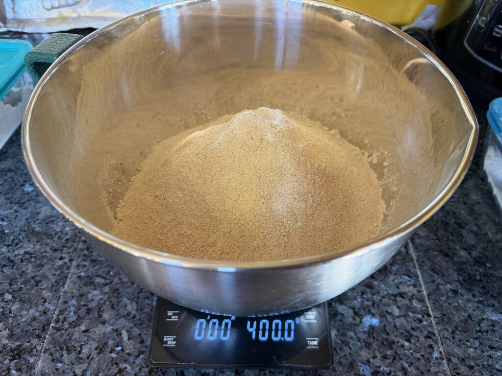 Ingredients in kitchen scale