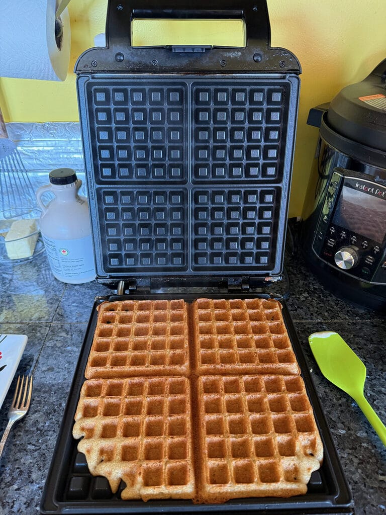 Freshly made square waffles.