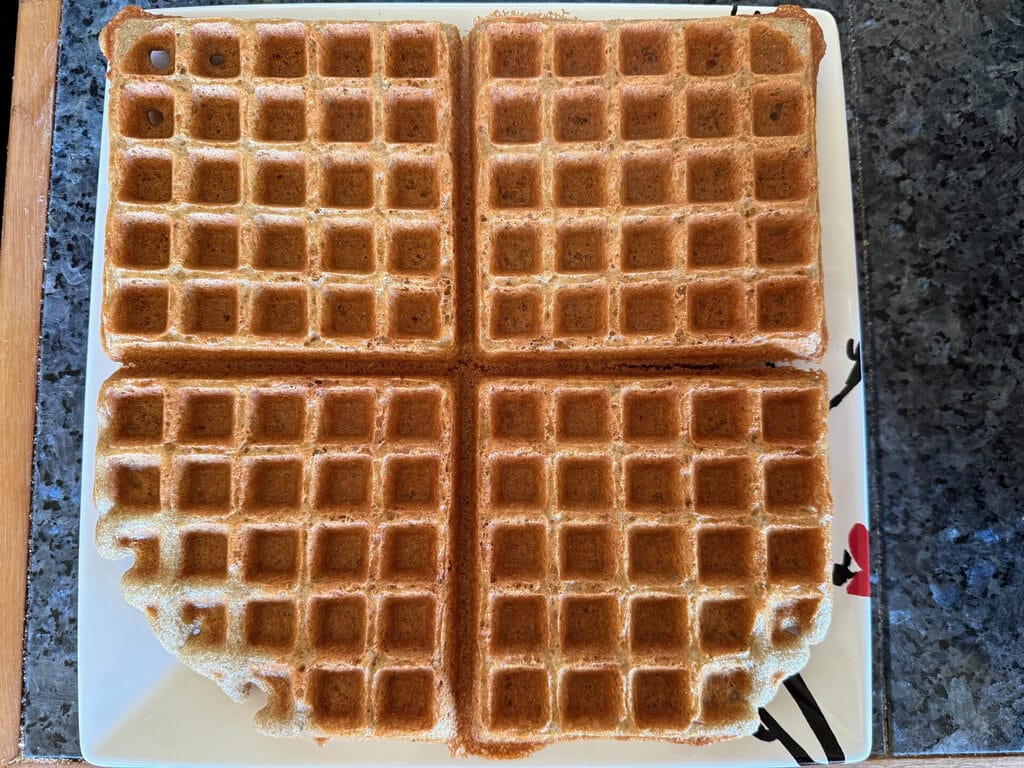 Four square waffles on plate