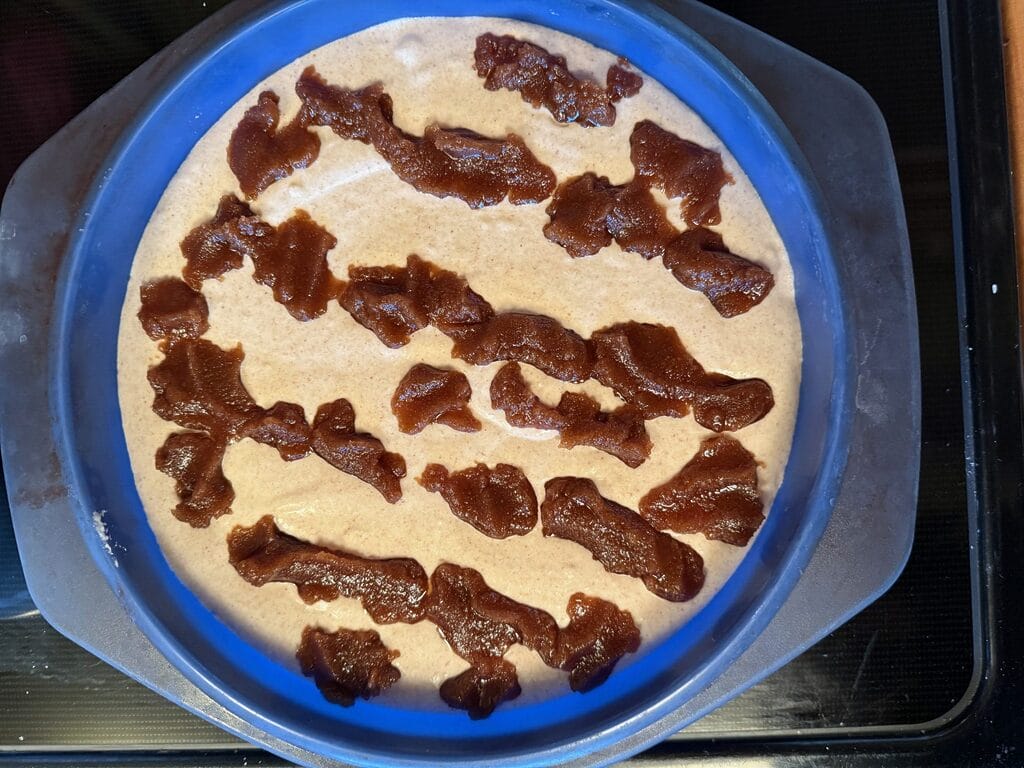 Brown sugar mixture on top of bread batter. Buckwheat Cinnamon Roll Bread