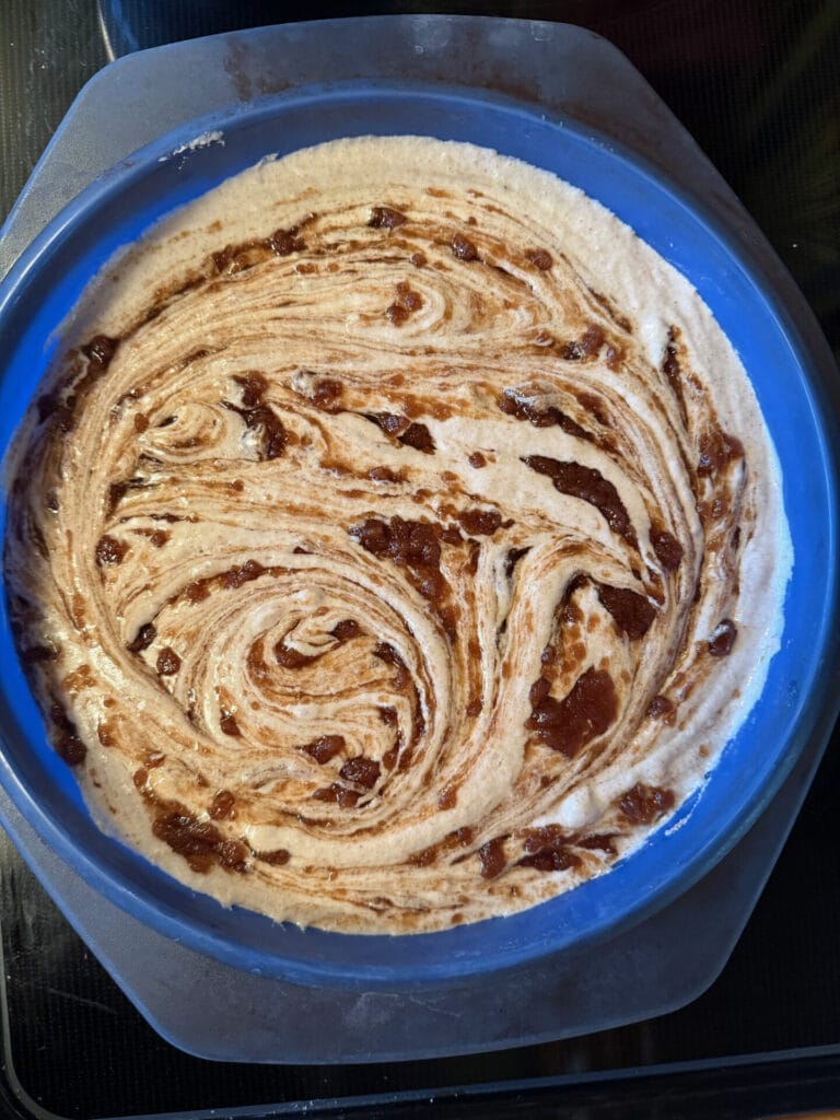 9.Swirl brown sugar mixture into batter