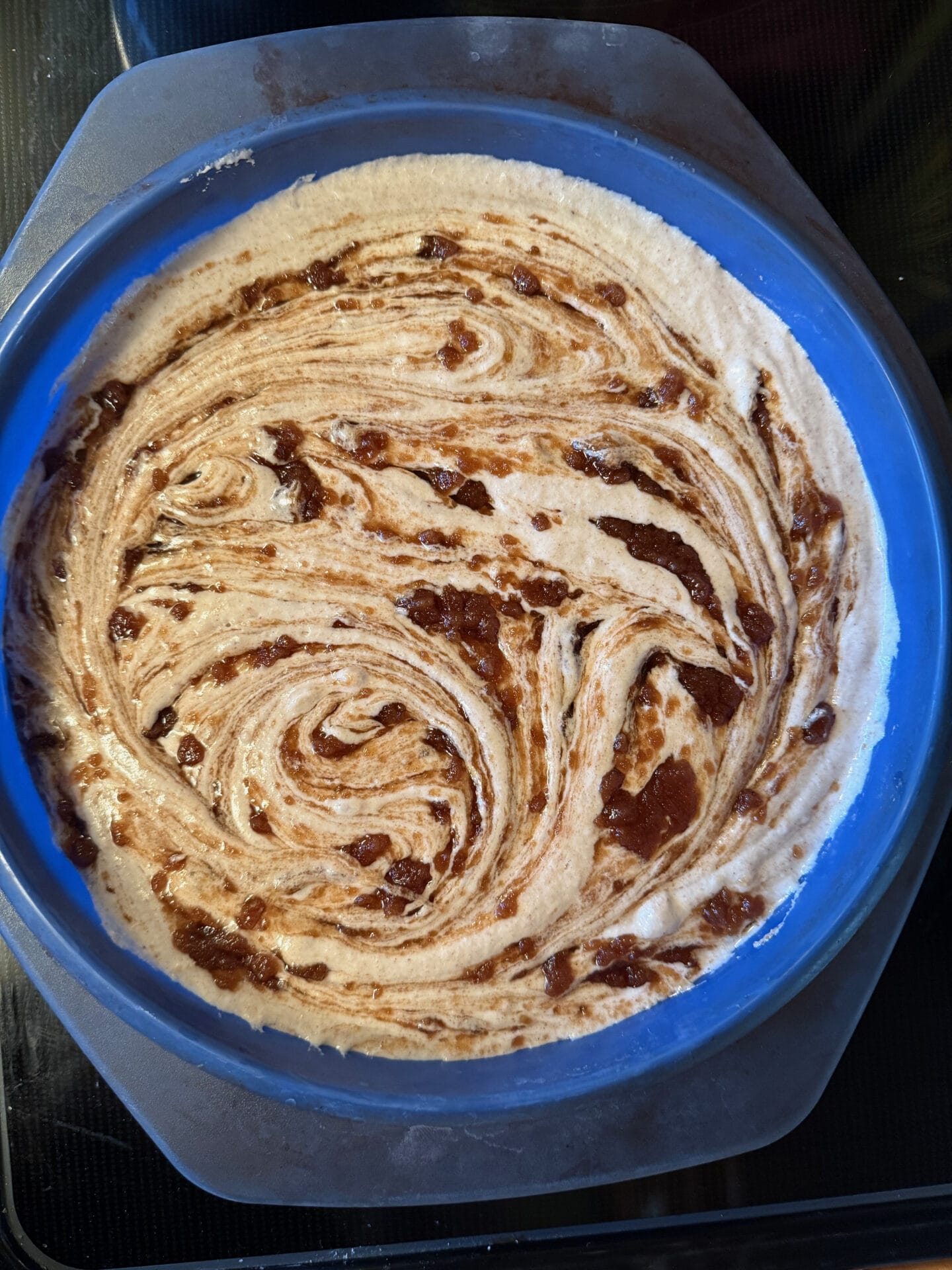 9.Swirl brown sugar mixture into batter