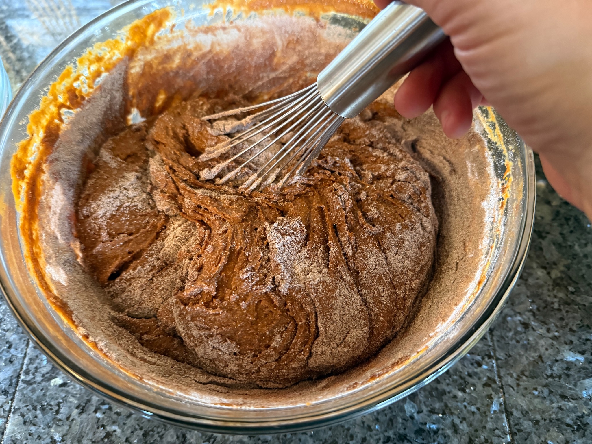Buckwheat Chocolate Pumpkin Muffins 30 last of dry ingredients being whisked into batter