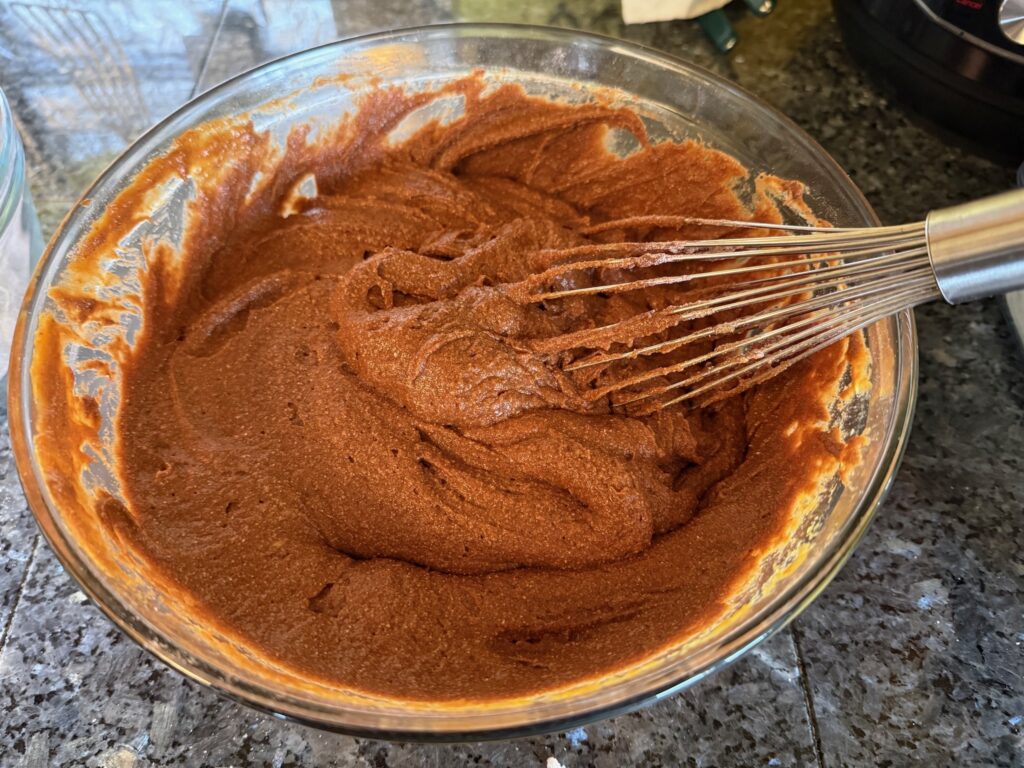 Buckwheat Chocolate Pumpkin Muffins 31 done whisking dry ingredients into batter