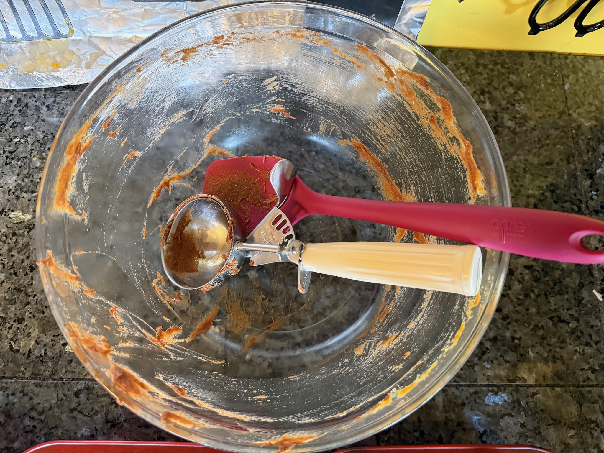 Buckwheat Chocolate Pumpkin Muffins 36 used a scraper, batter scoop and large bowl