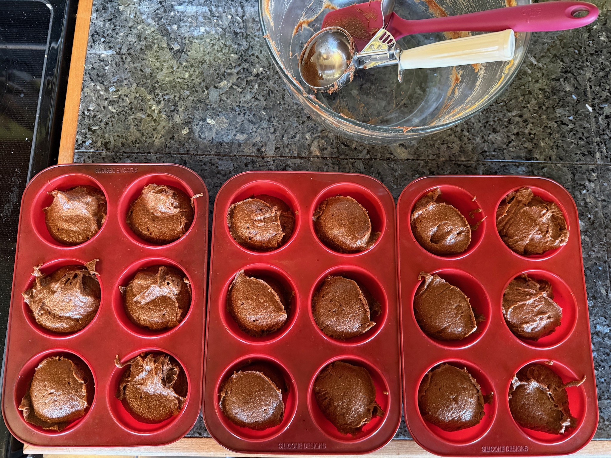 Buckwheat Chocolate Pumpkin Muffins 37 all batter is dispensed into muffin molds