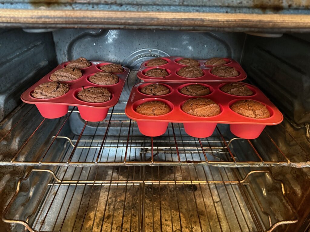 Buckwheat Chocolate Pumpkin Muffins 39 baked in the oven for 45 minutes (large muffin pans)